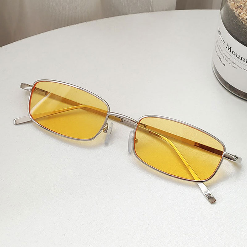 Gafas de sol rectangulares pequeñas a la para hombre y mujer, gafas de sol de conducción cuadradas Vintage, gafas con montura metálica de de lujo: Morado