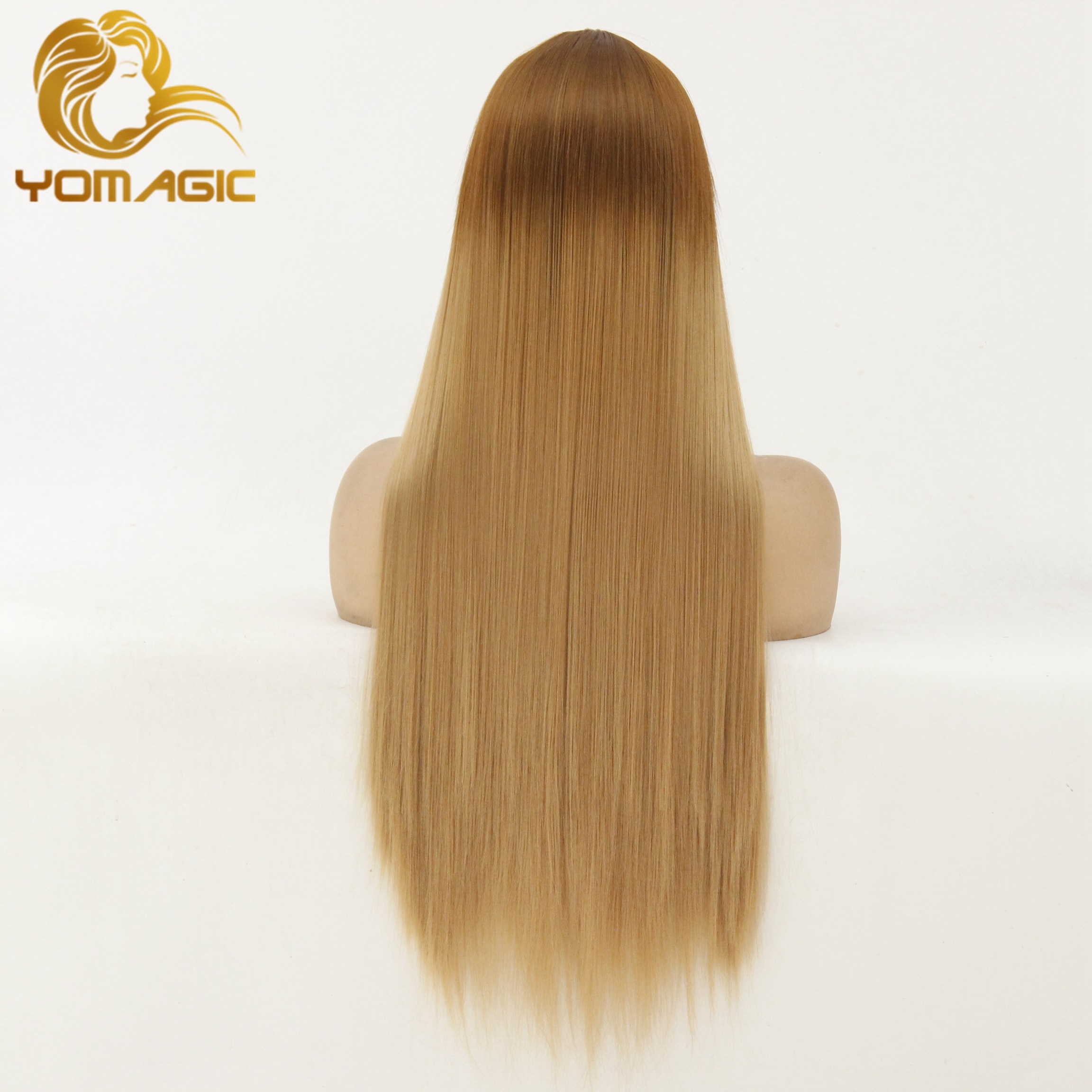 Yomagic syntetisk blonde front paryk til kvinder 24 tommer lange lige hår parykker varmebestandige ombre honning blonde parykker