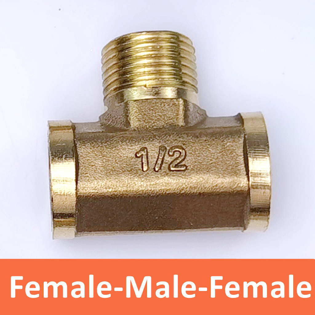 Encanamento pneumático encaixe de tubulação bronze macho/fêmea rosca 1/8 "1/4" 3/8 "1/2" bsp tipo t acessórios cobre água óleo gás adaptador: Female-M-F / 1/2"