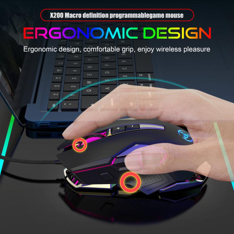 Ergonomic Wired Gaming Mouse LED with 4 Adjustable Gears 8000 DPI USB for Desktop Notebook Computer 8 Programmable Key Mouse