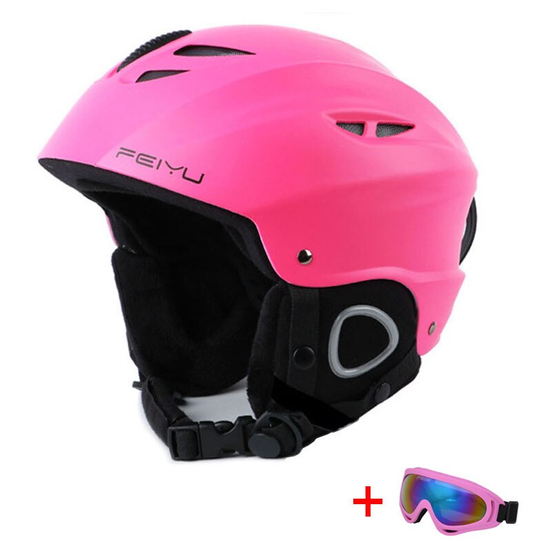 Männer Frauen Ski Sicherheit Helm mit Brille Sport Winddicht skaten Skifahren Helm Warme Atmungsaktive Snowboard Schneemobil Helm: Rosa / L(56-59)