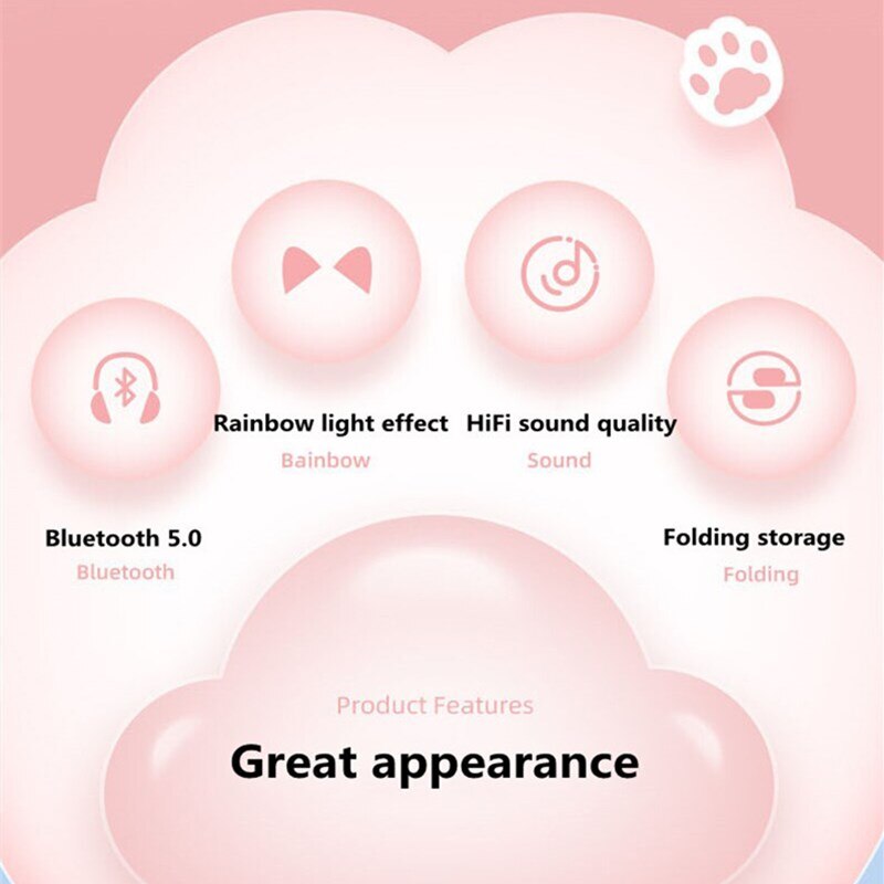 Bluetooth Headphone Wireless Earphone Cat Rabbit Ear Headsets3.5MM Jack RGB With Mic Headphones For Tablet PC Laptop Computer