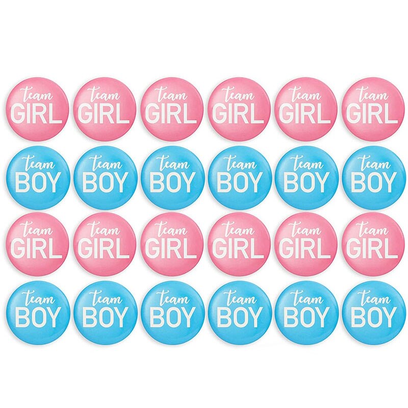 Könsavslöjande knappnål -24 delar pin up badge tillbehör för tjejer eller lagpojkar, baby shower tillbehör, festfavoriter