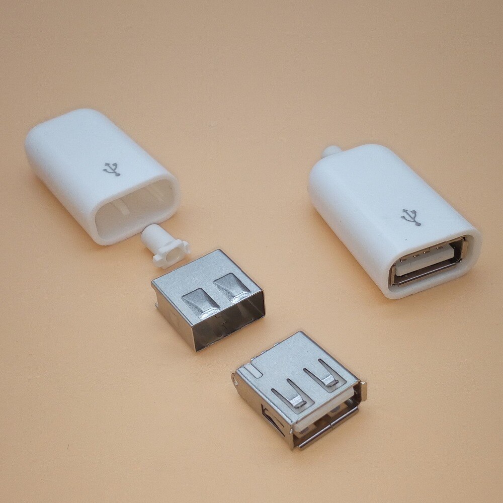 4 sett gjør-det-selv-usb 3 i 1 -kontakt type a hunn-sveisestøpsel-kontakt adapter svart hvit