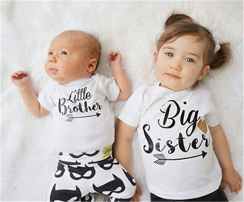 Family Brother Sister Matching Clothing Toddler Kids Baby Boys Bro Bodysuit Girls Sister T-shirt Tops Outfits Clothing