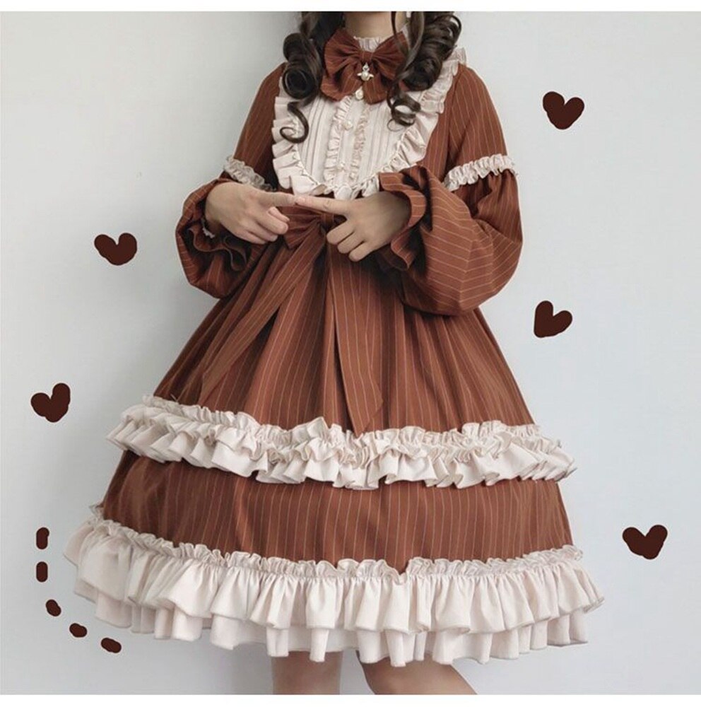 Kawaii Soft Sister Lolita Dress CoCoa Milkshake Daily Party Girl OP Victorian Princess Dress Gothic Loli Dress Vestidos AFC617