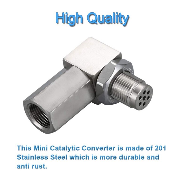 90 Degree CEL Check Engine Light Bungs Oxygen O2 Sensor Socket Real Mini Catalytic Converter 201 Stainless