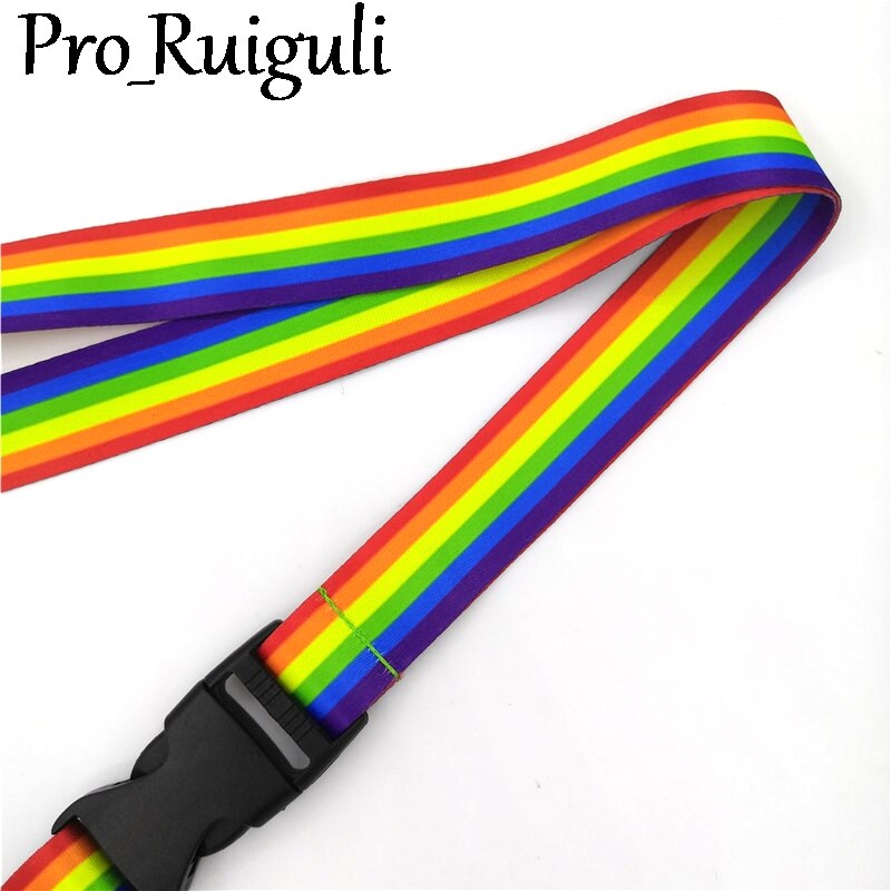 Homosexuality Rainbow Neck Strap Lanyards ID badge card holder keychain Mobile Phone Strap Ribbon webbing necklace