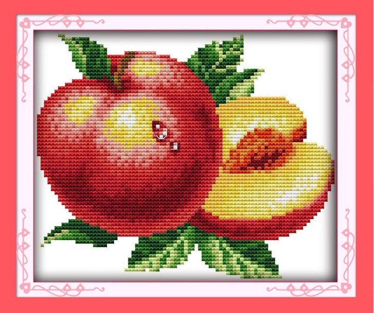 Water sinaasappels druif fruit kruissteek kit fruit nog count print DMC kleur 14ct 11ct borduurwerk DIY handgemaakte handwerken: Peach / 18ct unprint canvas
