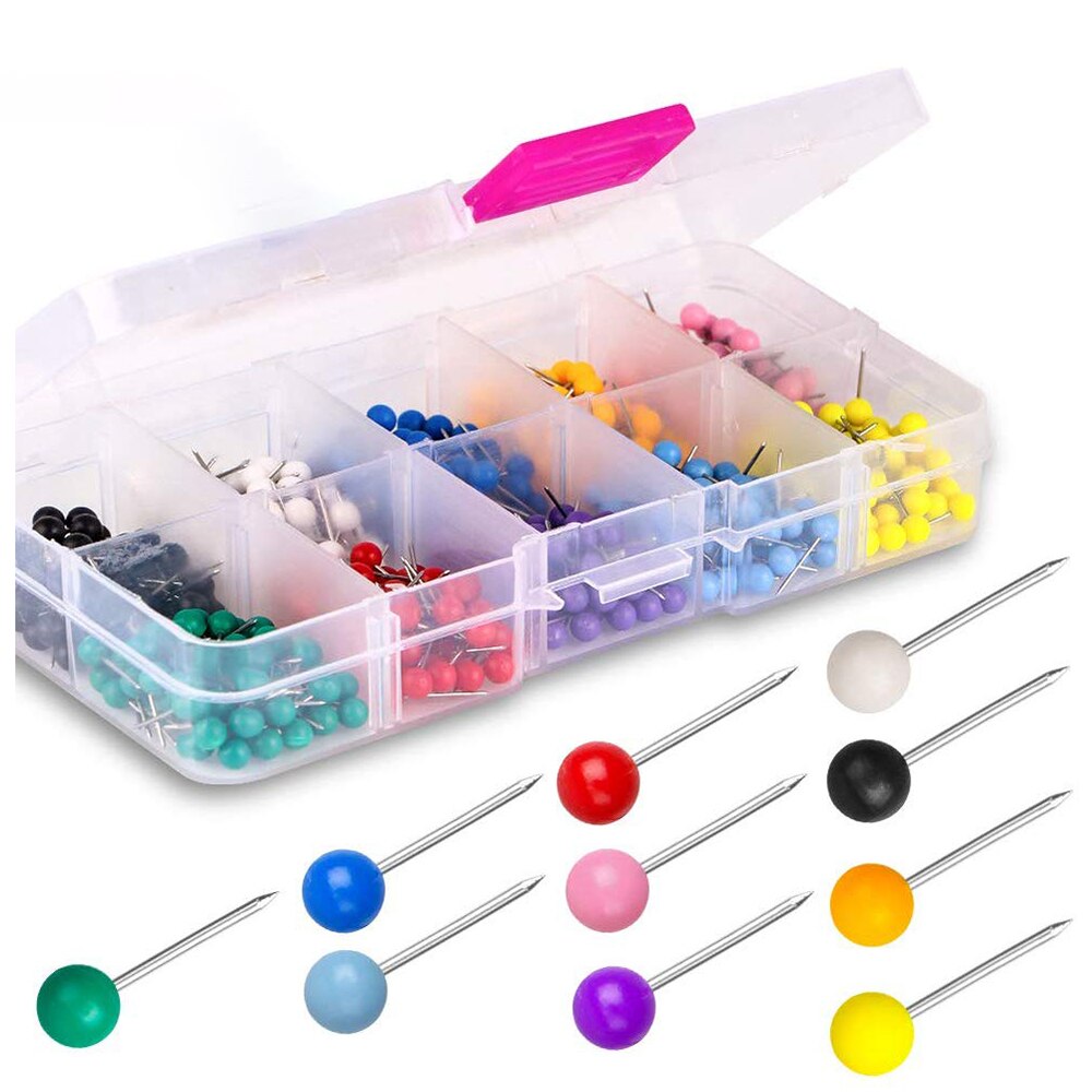 500 Map Tacks Push Pins Plastic Head With Steel Point Board Flag Desk Thumb Tacks Drawing