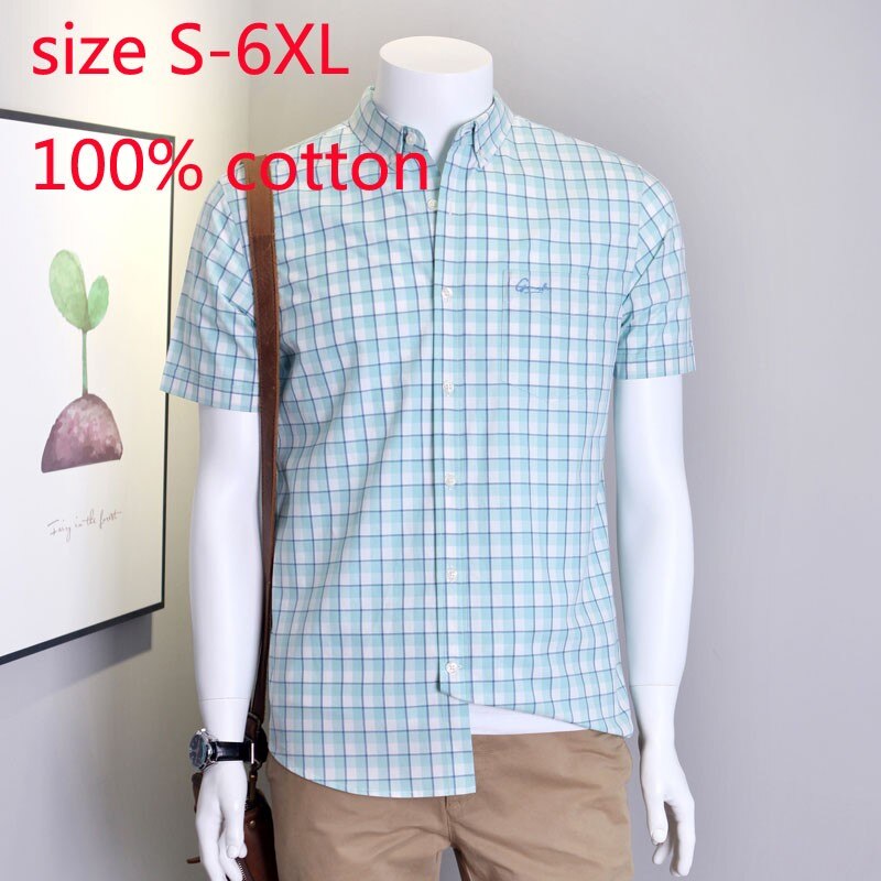 Mannen Shirt Lente En Zomer Toevallige 100% Katoen Korte Mouw Mode Grote Casual Shirts Plus Size S-2XL3XL4XL5XL6XL