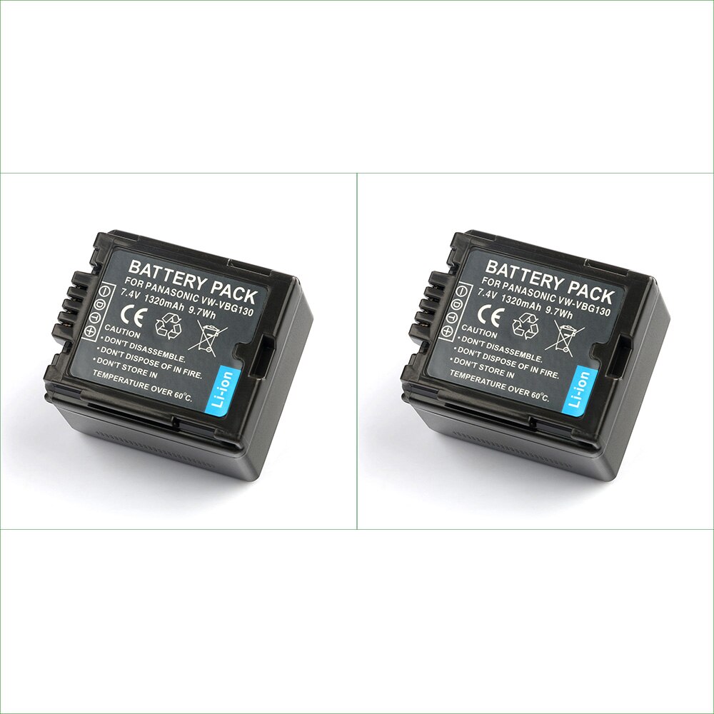 VW-VBG130 VBG130 Digital Camera Battery + Charger for Panasonic SDR H40 H48 H50 H60 H68 H80 H90 HDC HS700 TM200 TM300 TM700: 2PC Battery