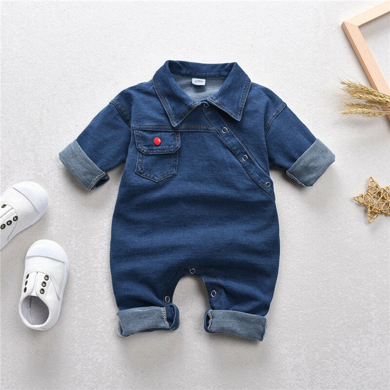 Baby Jongen Meisje Lente Herfst Kostuum Lange Mouwen Blue Denim Rompertjes Baby Baby Romper Playsuit Jumpsuit Kleding