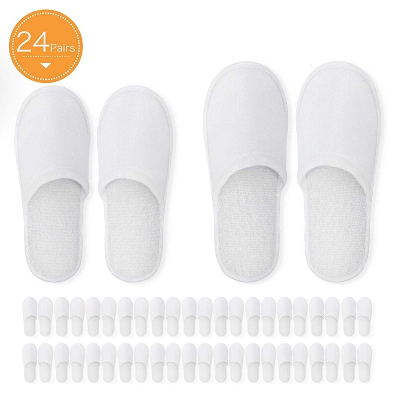 Pantufas descartáveis, 24 pares de pantufas descartáveis de dedos fechados para homens e mulheres para hotel, spa convidado, (branco)