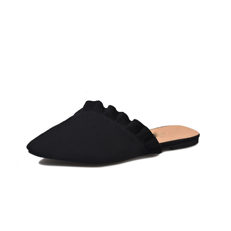 Sommer tøfler sko kvinner uformell laciness lukket tå muldyr ensfarget ville flip flops utendørs flate lysbilder sandaler: Svart / 7.5