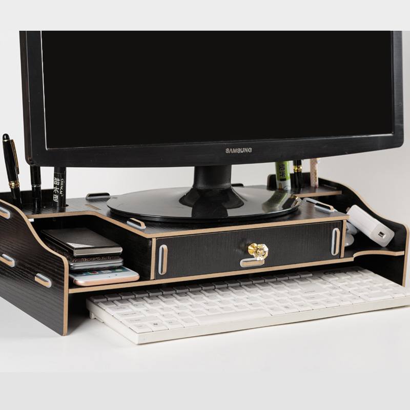 Multi-función de soporte de Monitor para escritorio pantalla de ordenador Riser estante de madera zócalo fuerte portátil soporte de escritorio soporte para portátil TV: black