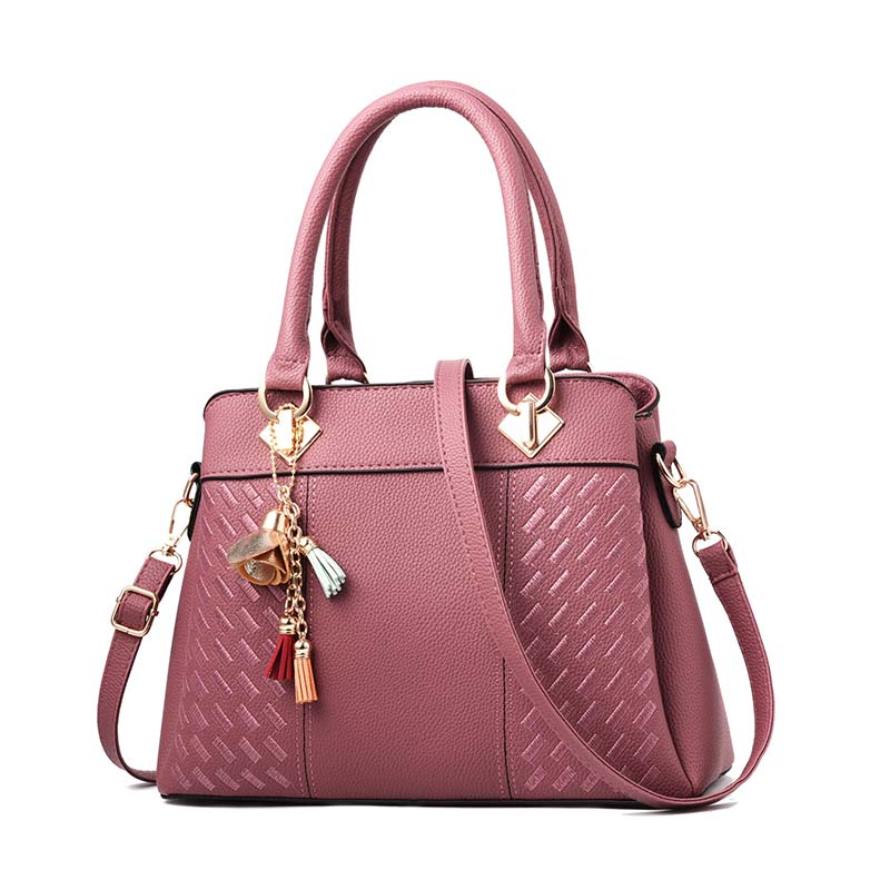 Mode Vrouwen Handtassen Tassel PU Leer Totes Bag Top-handvat Borduurwerk Crossbody Tas Schoudertas Dame Eenvoudige Stijl Hand tassen: Roze