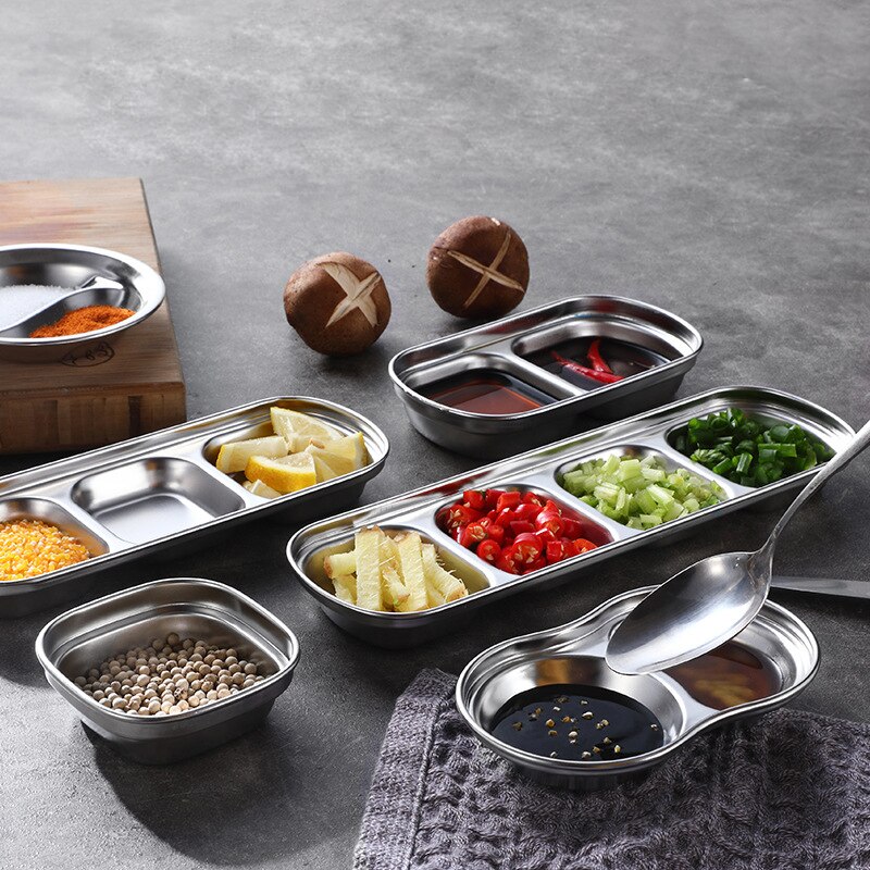 Japanese And Korean Stainless Steel Double Layer Multiple Sizes Plate Flavor Dish Dip