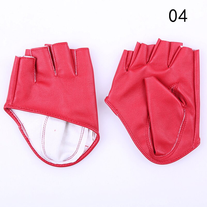 Gants moulants demi-doigt en simili cuir pour femmes, moufles Sexy, demi-paume, fête, pour dames, courts, noirs, tendance,: Rouge