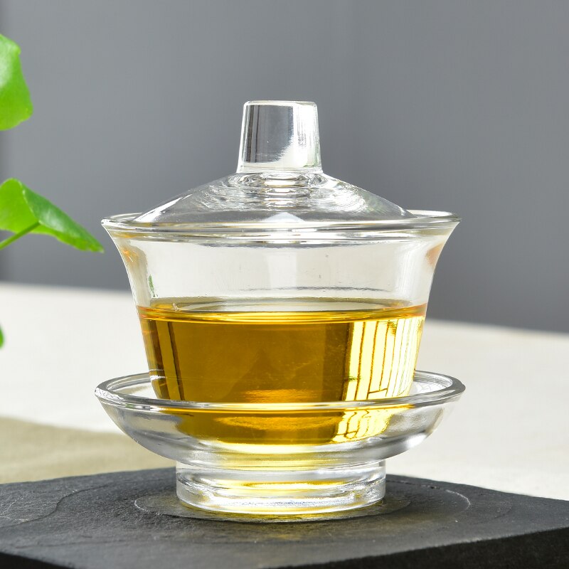 Juego de tazas para té Gaiwan Office Kung Fu de cristal transparente resistente al calor de 150cc, de tetera, tazones de té maestro enviados amigo