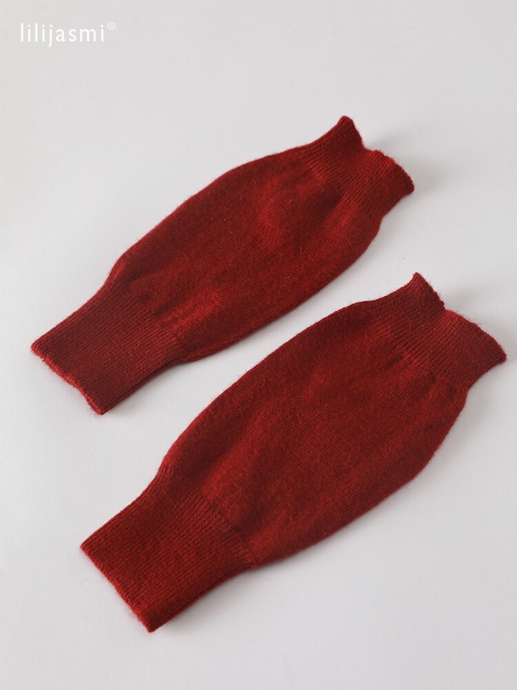 Verkoop Echt Fijne Schapen Wol Gezellige Mitt Blootgesteld Vinger Vrouwen Winter Herfst Gebreide Vingerloze Werkhandschoenen Pols Wanten Driver: 14 maroon