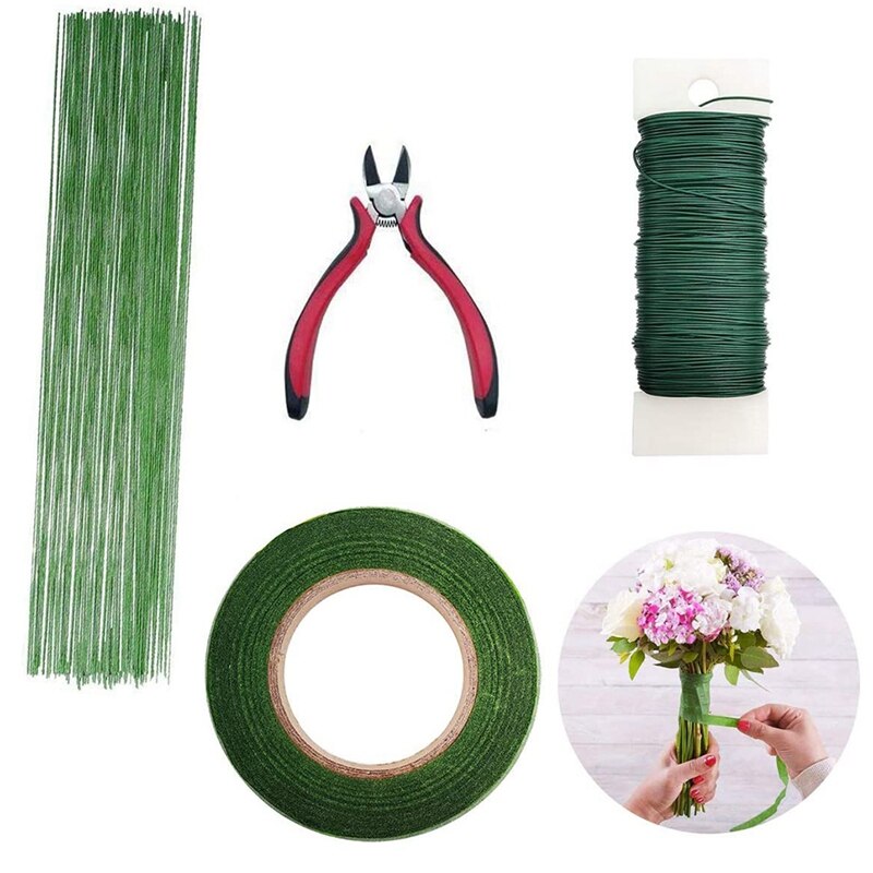 Juego de Herramientas para arreglos florales, cinta Floral, envoltura de tallo verde, alambre Floral para envolver tallo de ramo, floristería