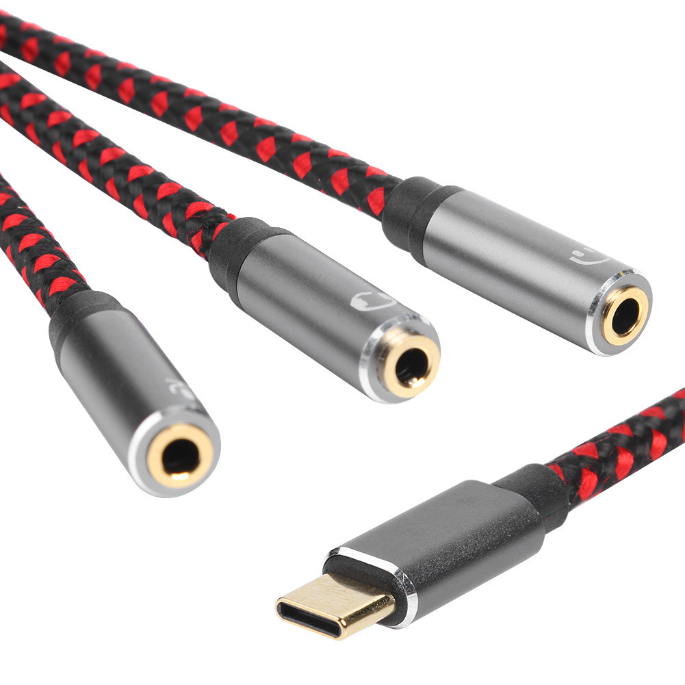 Typ-c ljudkabel usb c hane  to 3.5mm jack aux hörlursadapter hörlursmikrofon splitter flätad sladd för pc mobiltelefon