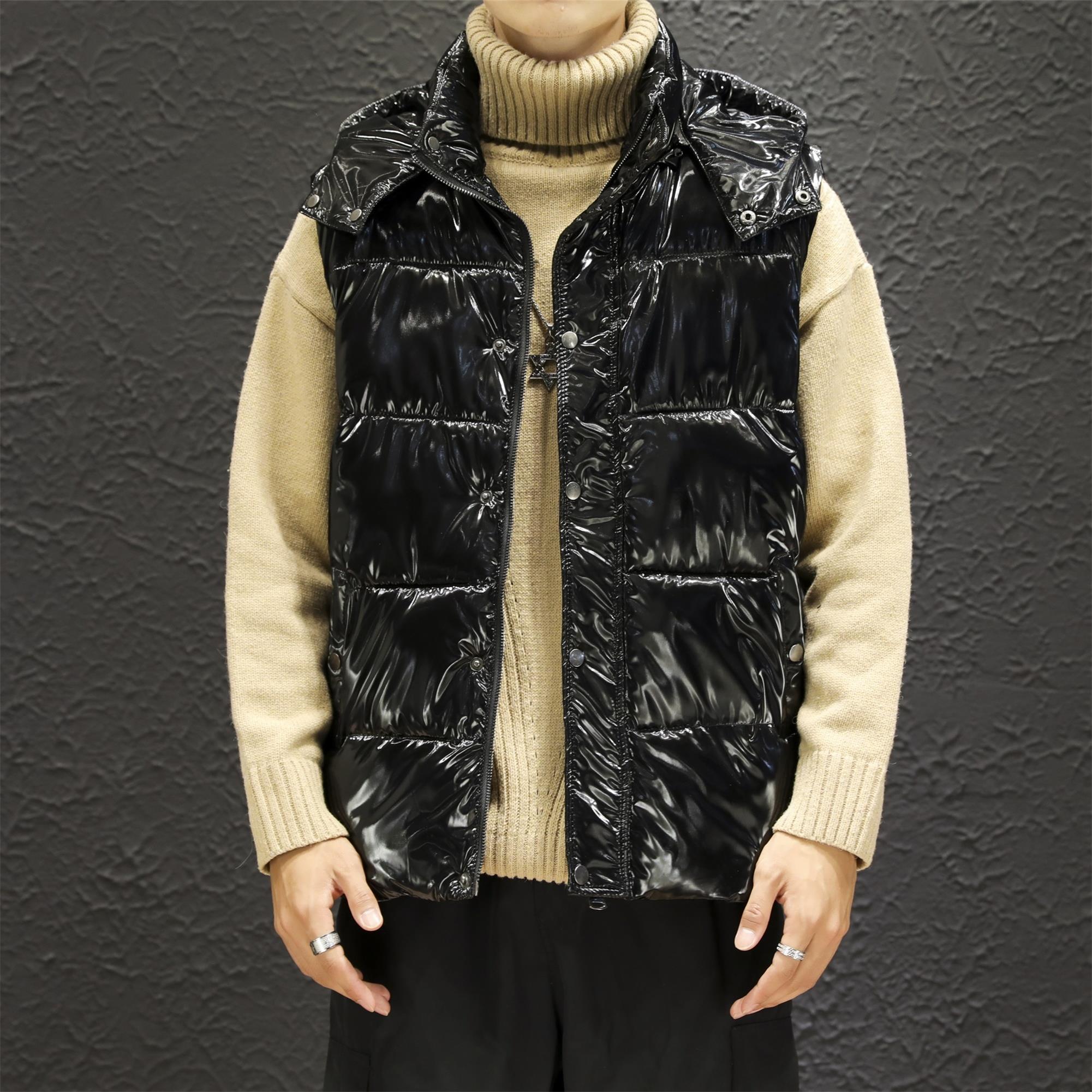 Glossy Vest Mannen Winter Mouwloze Jassen Goud Zilver Toevallige Stevige Dikke Warme Vesten Hooded Jassen Mannelijke Vest Jassen