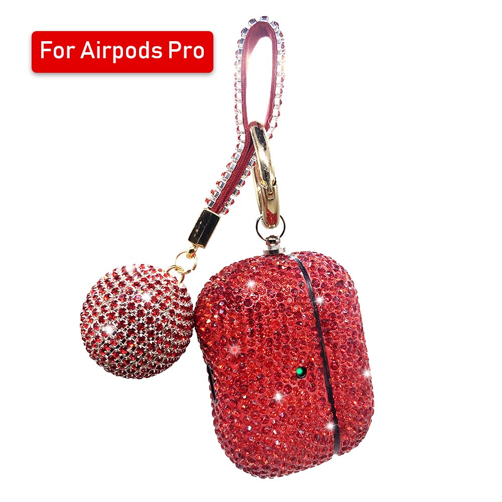 Bling Girls Protector For Airpods 2 pro 3 Cases Luxury Diamond Cover With Hanging Ball Keychain For Apple Air pods Charging Box: Red to Pro3