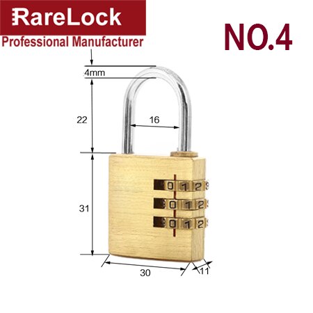 Mini Brass Combination Padlock Copper Padlock Password Lock for Warehouse Cabinet Bags Gym Locker Rarelock A: NO 4