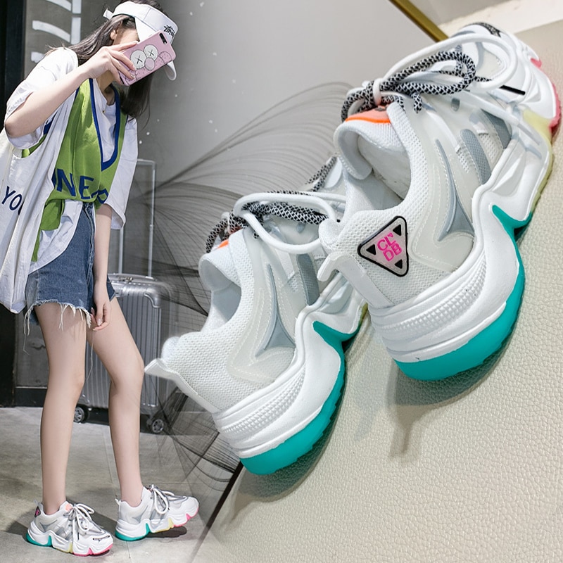 Kosz Femme 2020 platforma Wedge kobiety Sport Tenis buty tęczy grube dno Sneaker kobieta siłownia obuwie Tenis Feminino