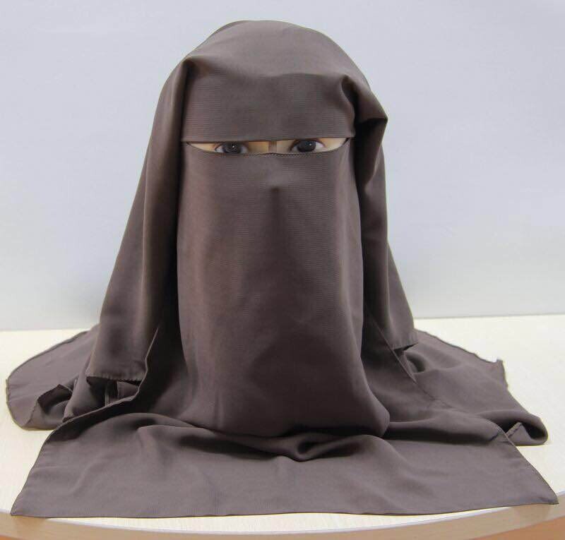 Islamic 3 Layers Niqab Burqa Bonnet Hijab Cap Veil Muslim Bandana Scarf Headwear Black Face 7763