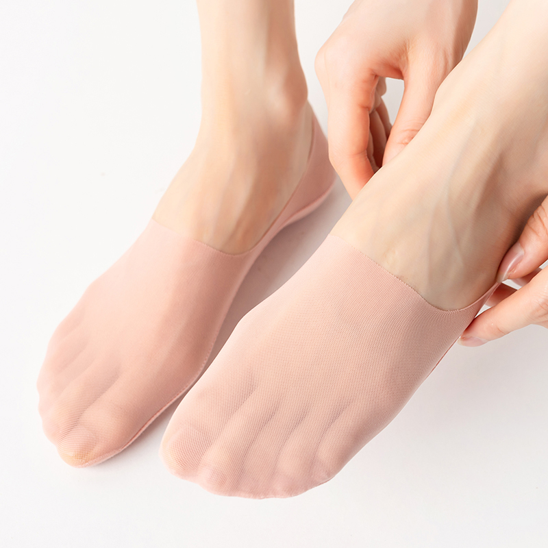 5Pairs Women Invisible Boat Socks Breathable Silicone Non-slip Ultra-thin Sock Slippers Elastic Ice Silk Low Sox