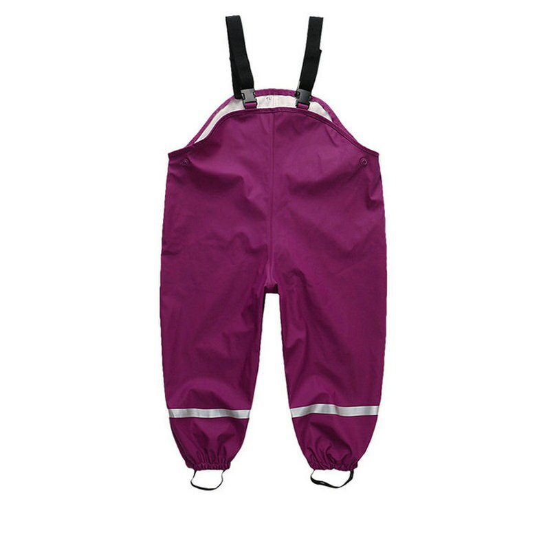 Vandtæt baby dreng overalls regn sport tollder piger jumpsuits pu udendørs børn bukser vinter børn bukser tøj 2-6y: Lilla / 6t