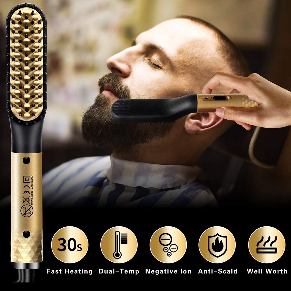 Peigne électrique multifonctionnel pour hommes, brosse à cheveux, lisseur de barbe, peigne à lisser, bigoudi, outils de coiffure