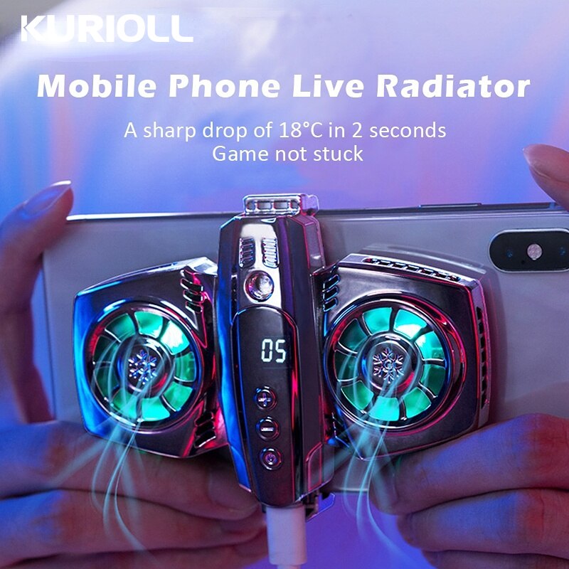 Kurioll podwójny wentylator chłodzący telefon komórkowy Cooler do przenośnego przenośnego chłodnicy do Xiaomi 11 Huawei iPhone 12 Samsung Gamepad Radiator
