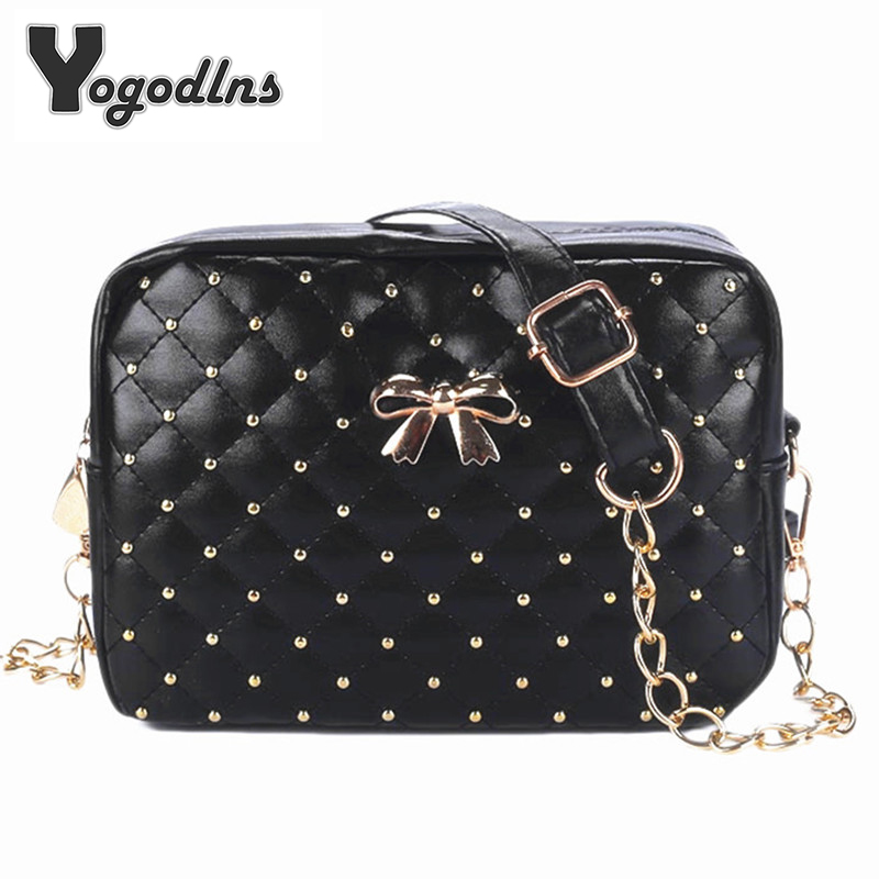 Summer Women Messenger Bags Rivet Chain Shoulder Bag PU Leather Crossbody Quiled Crown bags