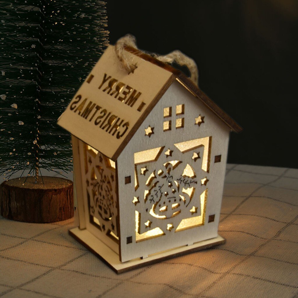Christmas Luminous Cabin Christmas Wooden House Glittery LED Light Home Decoration Night Lamp Pendant Led Candles Prop Led: B
