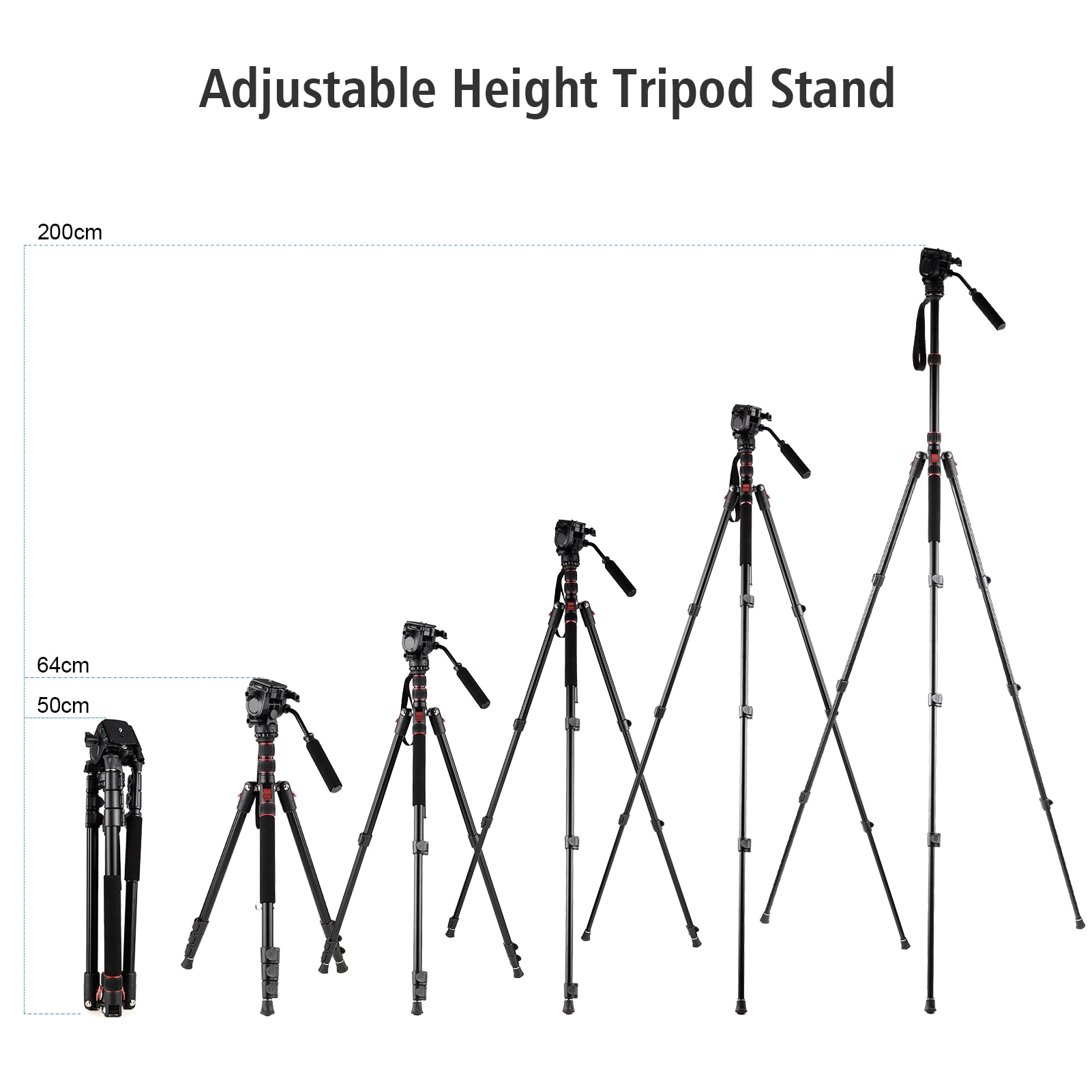 Andoer Aluminum Camera Tripod Stand Monopod 200cm 4-Section Adjustable 8KG Payload with 3-way Pan Tilt Head for DSLR SLR Camera