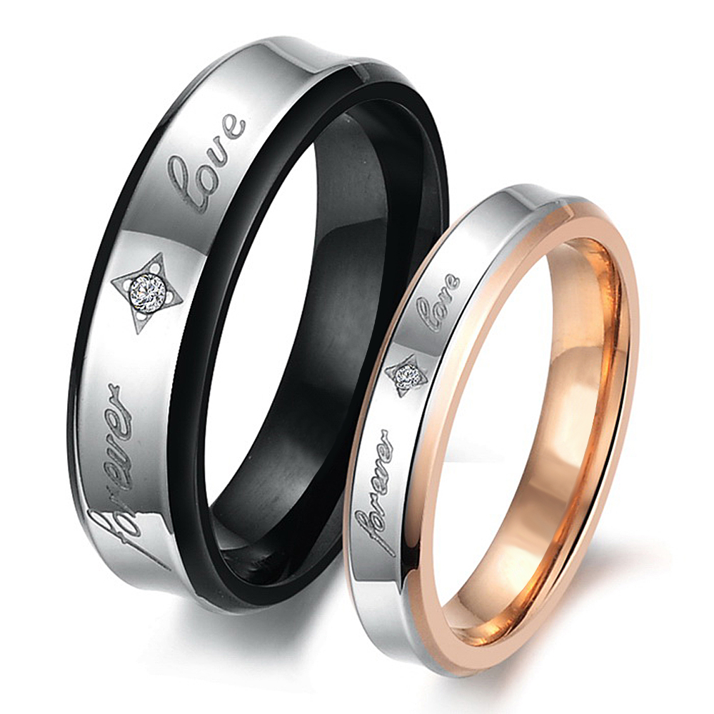 Kerst minnaar roestvrij staal paar ringen Wedding Bands retro stijl Zirconia QL283