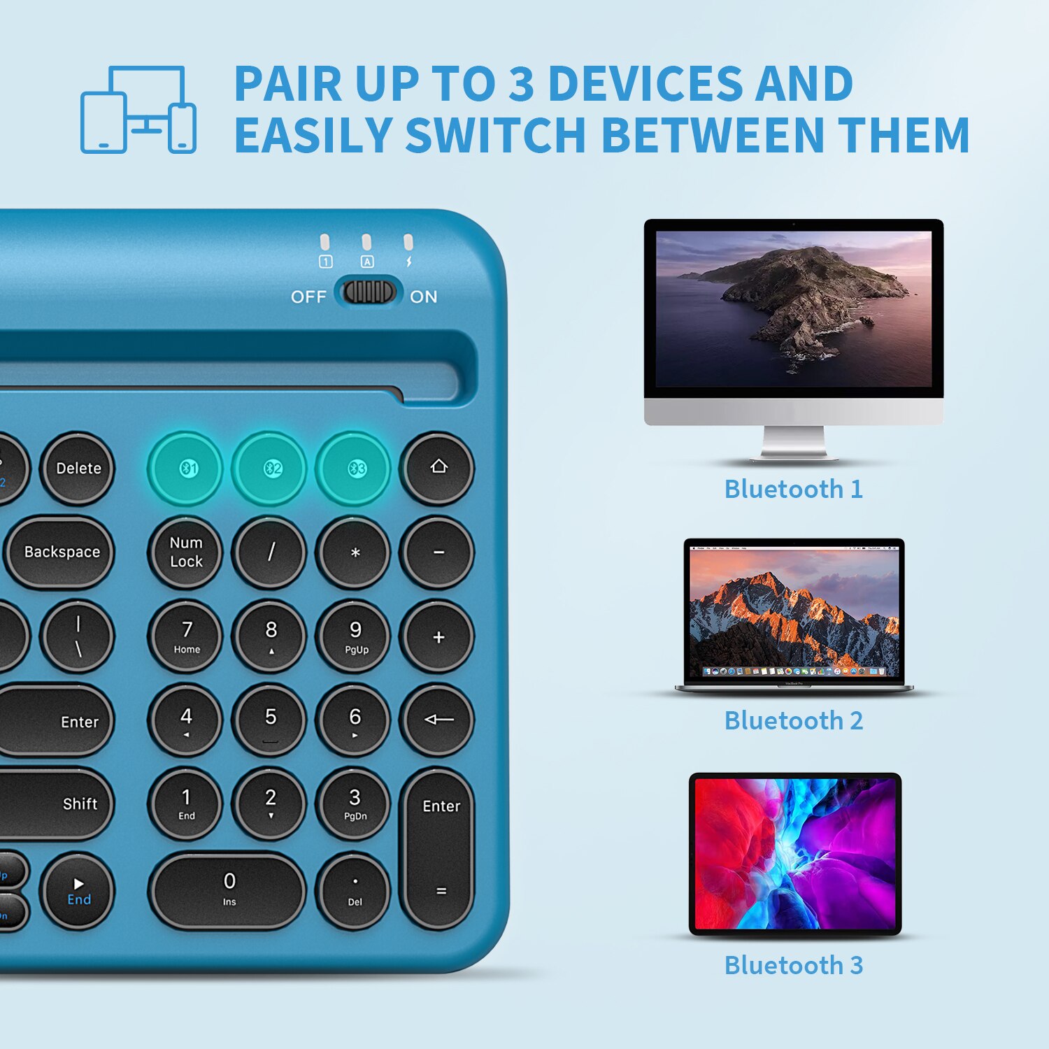 Jelly Comb-teclado inalámbrico recargable con Bluetooth, dispositivo múltiple para iPad Air, Mac OS, teléfono, tableta, PC, Smart TV, Android