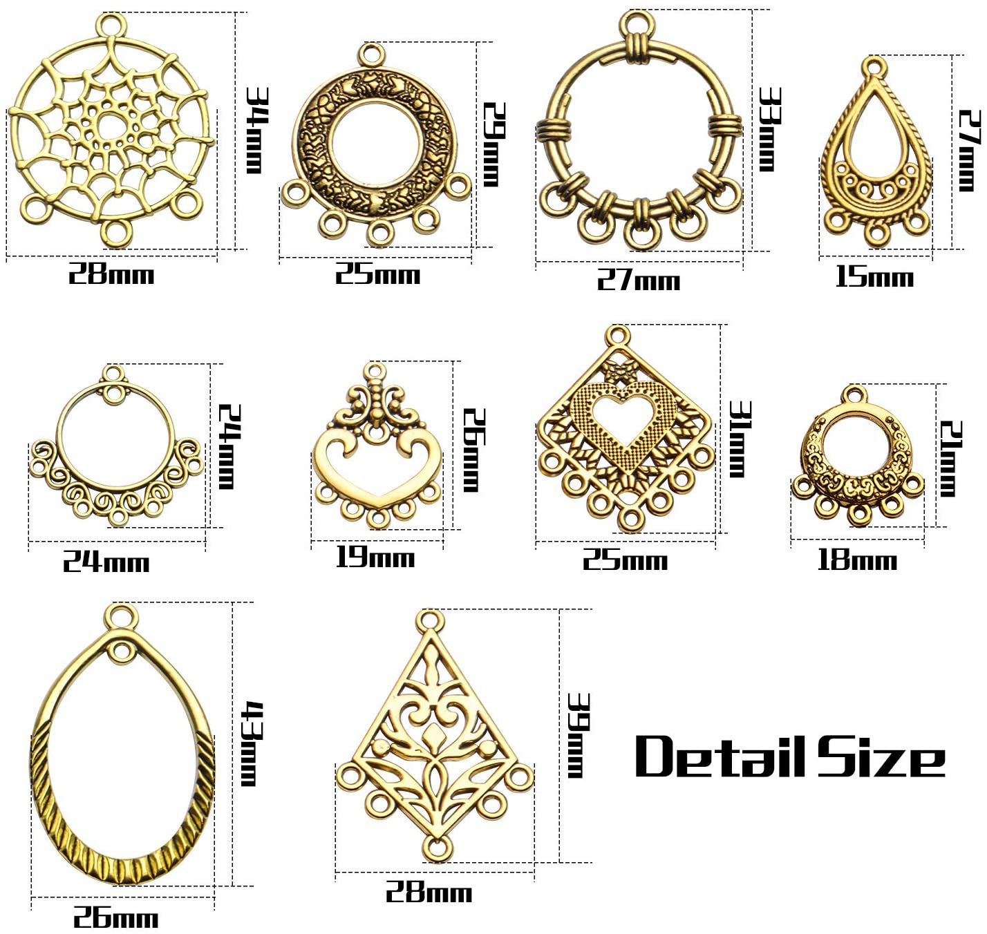40Pcs Antieke Golden Earring Charm Connectors Tibetaanse Bohemian Kroonluchter Metalen Versiering Voor Diy Earring Supplies,10 Stijlen