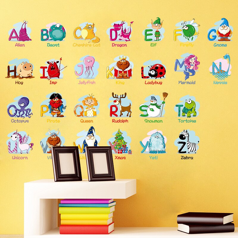 Cartoon Alfabet Muurstickers A-Z Engels Letters Home Decoratie Kinderen Kamers Home Vinyl Decor Kinderen Leren Muurstickers