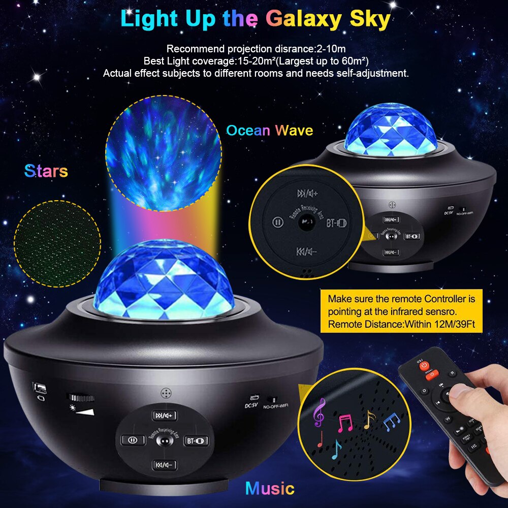 Wifi Galaxy Projector Oceaan Wave Smart Star Projector Light Bluetooth Nachtlampje Spraakbesturing Muziek Speler Led Projector Lampen