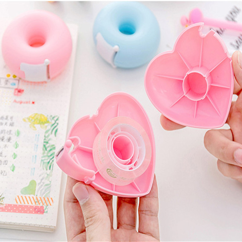 Stationery Cute handwork tape Dispenser Candy Love Heart sweet Shape Tape cutter Invisible with a tape office School Supplies