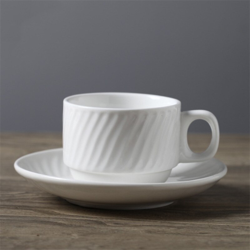 European Ceramic Minimalist Coffee Cup with Saucer Set White Porcelain Afternoon Teacup Latte Cappuccino Mug Drinkware: J