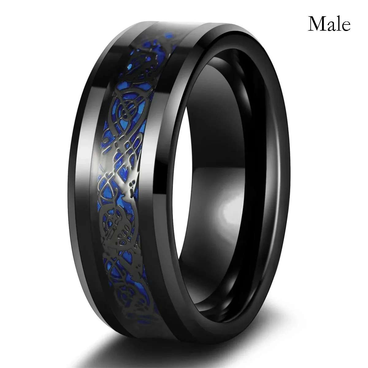 Anillos de pareja de románticos para mujer, anillo de circón con diamantes de imitación azules y corazón, anillo de dragón celta de acero inoxidable para hombre, joyería de boda: 13 / Gris