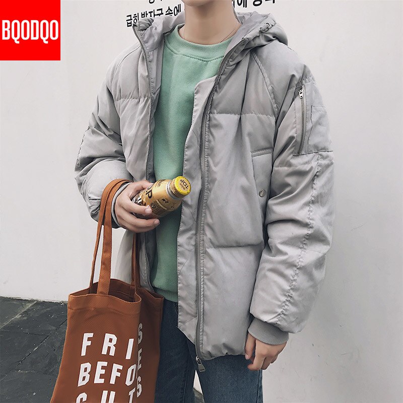 90%  vita dunjacka vinter män varma japanska koreanska casual snöjackor lösa hiphop streetwear harajuku kappor