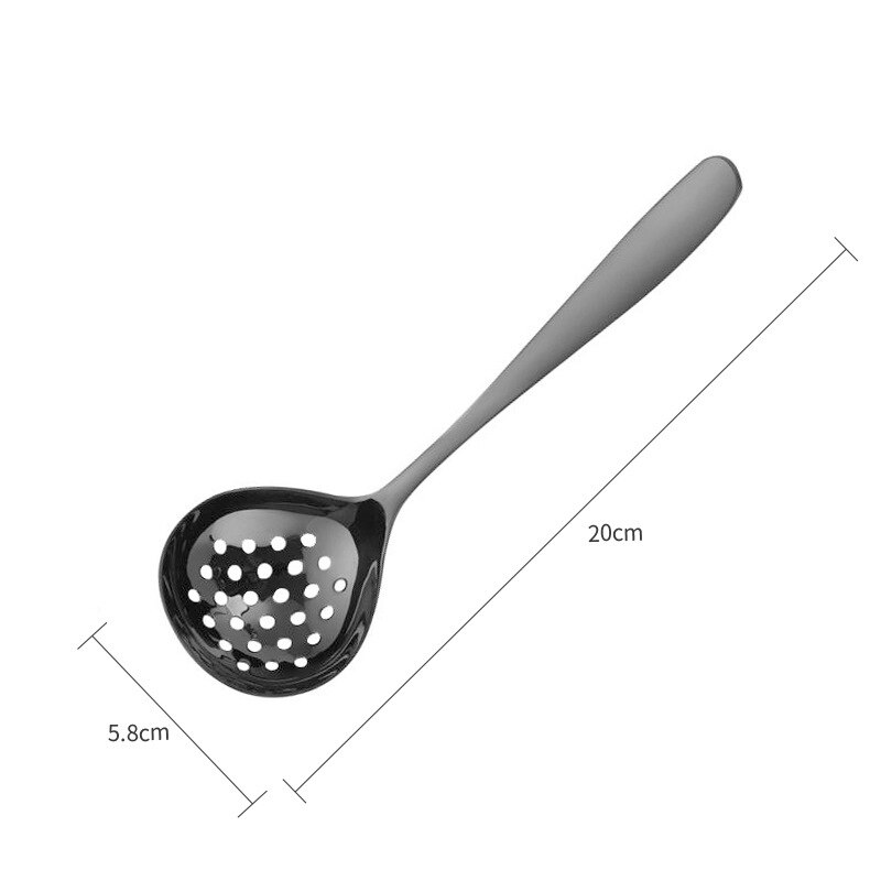 304 Stainless Steel Spoon Soup Ladle Scoop Family Soup Spoon Serving Colander spoons Cooking Spoon Kitchen Accessories Utensil: Black colander