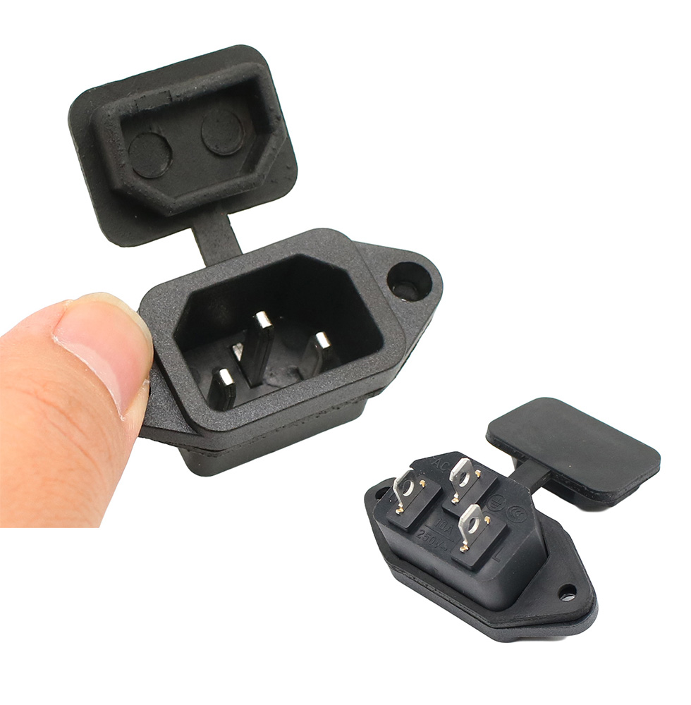 IEC320 C14 Electrical AC Socket 3 pin red LED 250V Rocker Switch 10A fuse female male inlet plug connector 2 pin socket mount: Orange